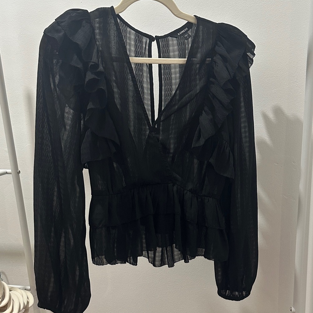 Express Black Ruffled Sheer Blouse